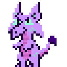 An animated gif of a small purple pixel dragon bobbing up and down.