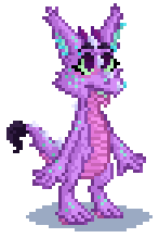 A little purple dragon in pixel art style.