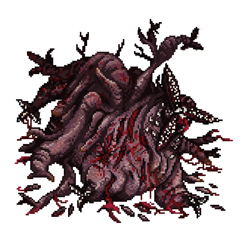 An animated gif of a horrifying large leech-like monster. It has tentacles and tendrils, and is oozing blood.